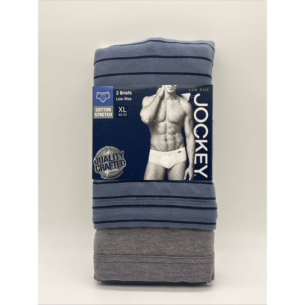 2013 Jockey Men's  Cotton Low Rise Briefs 2 Pack Blue Gray Striped XL 40-42 New